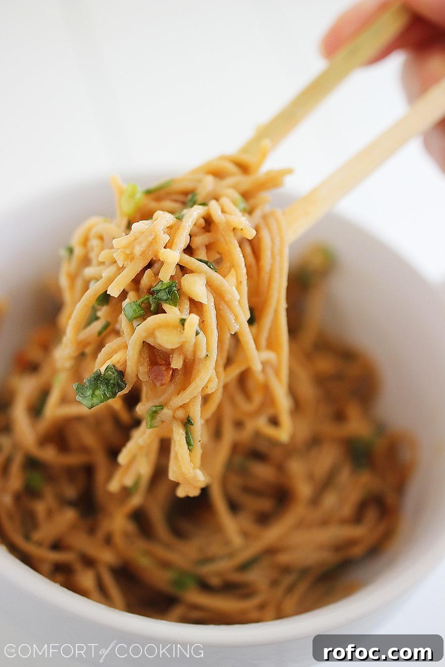 Asian Soy-Peanut Noodles with Sesame and Scallions 3 Simple Asian Soy-Peanut Noodles – These whole wheat noodles are a delicious twist on a takeout fave & only take 10 minutes! | thecomfortofcooking.com