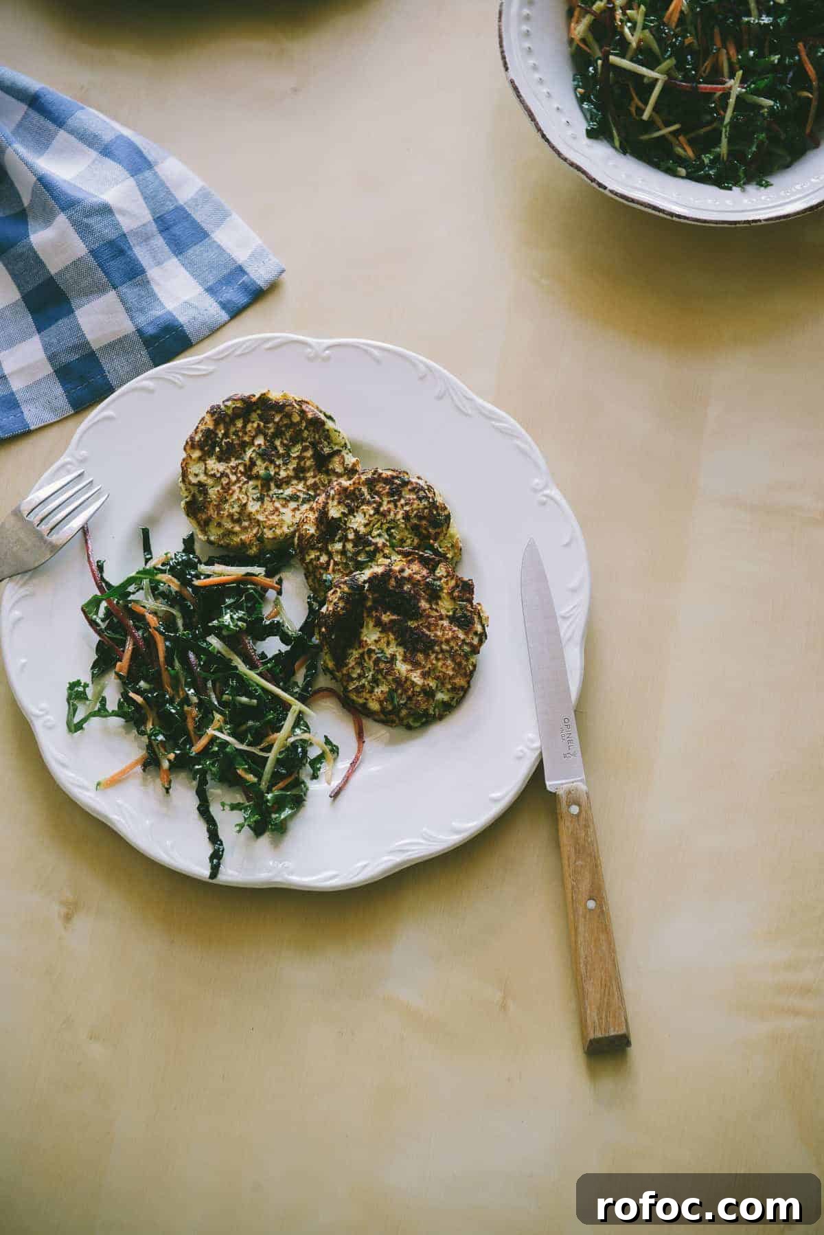 serving cauliflower and feta fritters