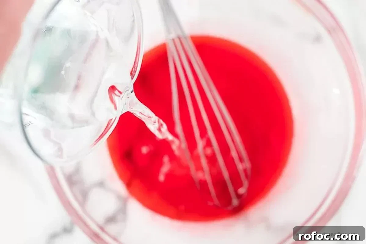 Strawberry Jello Pie: Quick No-Bake Summer Dessert Recipe 2 Pouring in the boiling water with jello in a bowl