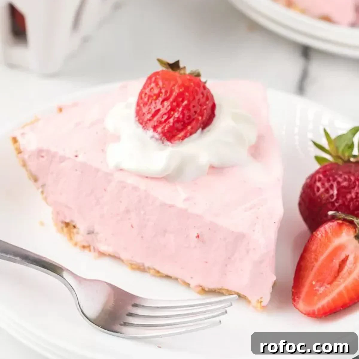 Strawberry Jello Pie: Quick No-Bake Summer Dessert Recipe 6 Strawberry Jello pie with a side of slice strawberries on a white plate