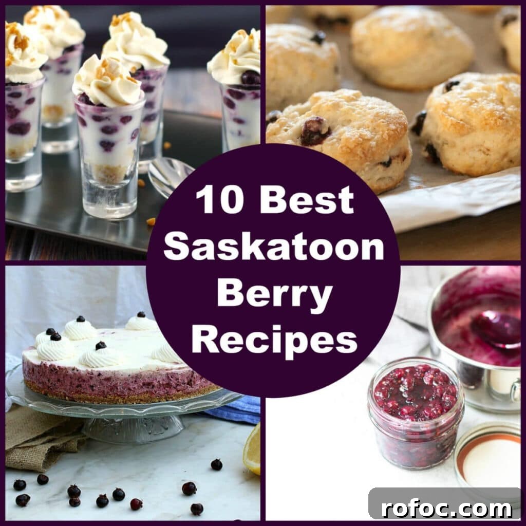 10 Delicious Saskatoon Berry Recipes You’ll Want to Try 2 Collage of 4 photos of Saskatoon Berry Recipes