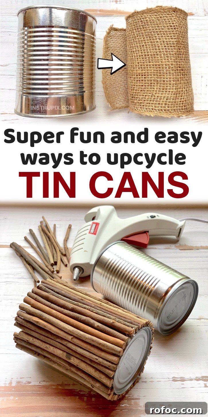 Cheap & Fun Ways To Upcycle And Repurpose Tin Cans | These easy tin can crafts are pefect for storing and organizing your home! Everything from office and craft supplies to bathroom toiletries. I love projects like this that don't require spending a dime. You can cover a tin can in just about anything from fabric to sticks to make impressive and gorgeous containers. I also like to use them to display holiday garland and flowers. There are so many uses for these cans! A great way to recycle. 