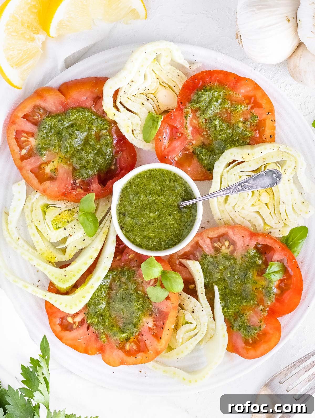 Italian Salsa Verde Recipe: Fresh Herb Green Sauce for Pasta & Meat 3 tomatoes and fennel with salsa verde
