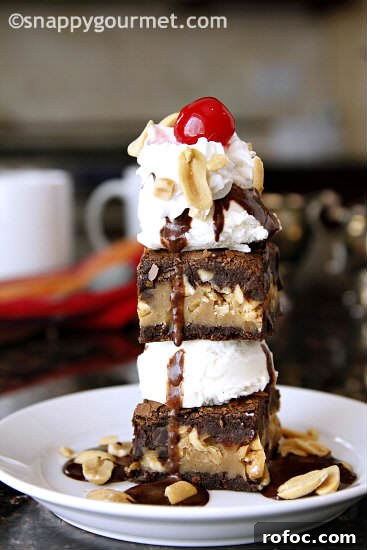 Chunky Peanut Butter-Filled Brownies: Gooey Chocolate Squares 8 Chunky Peanut Butter Stuffed Brownies Recipe | snappygourmet.com
