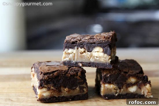 Chunky Peanut Butter-Filled Brownies: Gooey Chocolate Squares 9 Chunky Peanut Butter Stuffed Brownies Recipe | snappygourmet.com