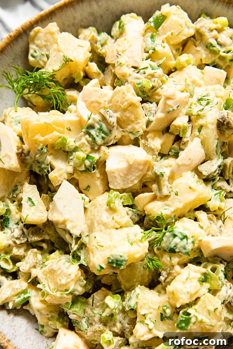 Creamy Dill Potato Salad with Fresh Herbs and Lemon Zest 4 close up of potato salad