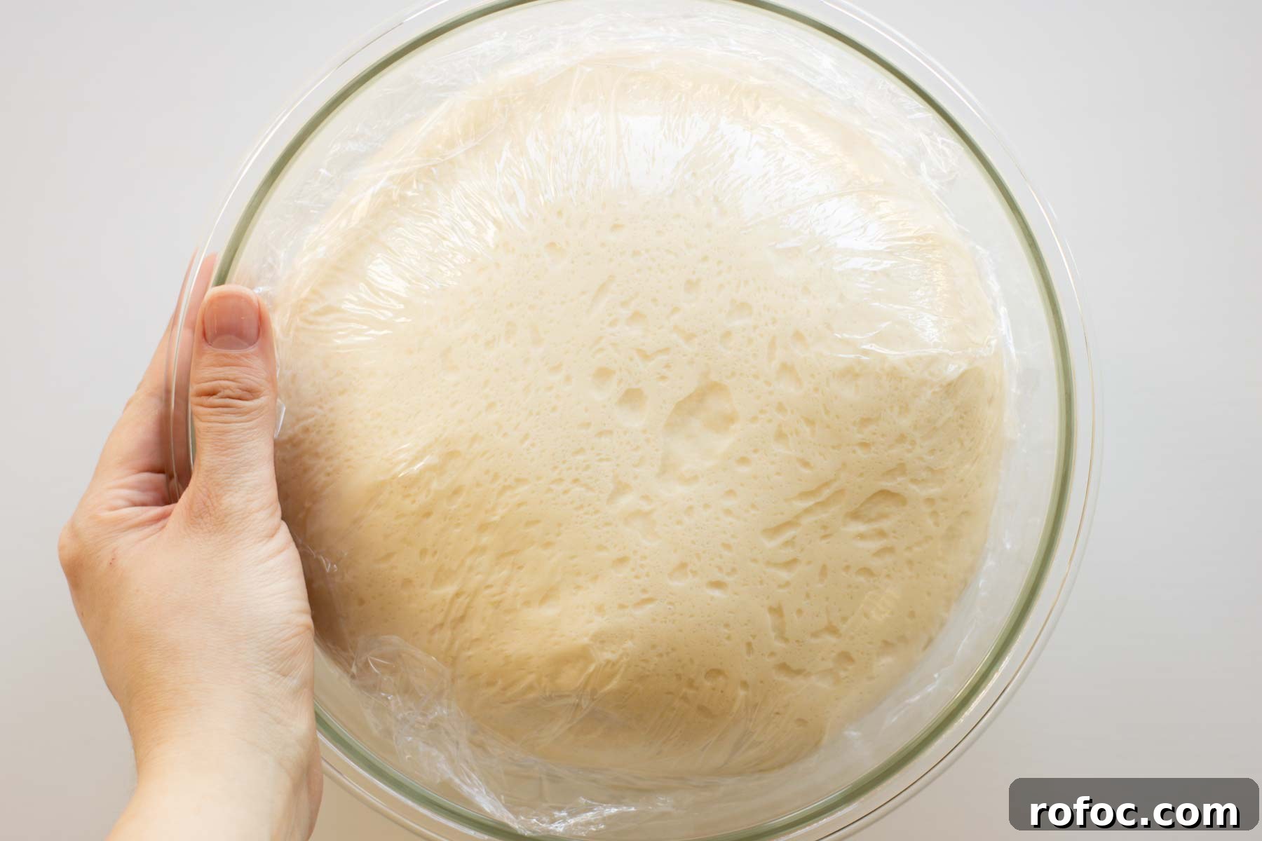 Vegan Brioche Recipe: Soft, Fluffy Egg-Free Bread 3 Dough after the first rise in a glass bowl.