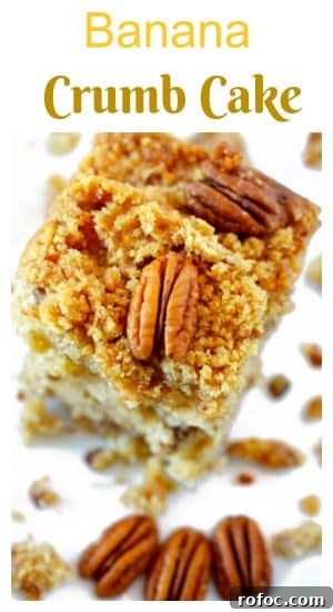 Moist Banana Crumb Cake Recipe with Cinnamon Streusel 9 A piece of cake on a plate, with Banana