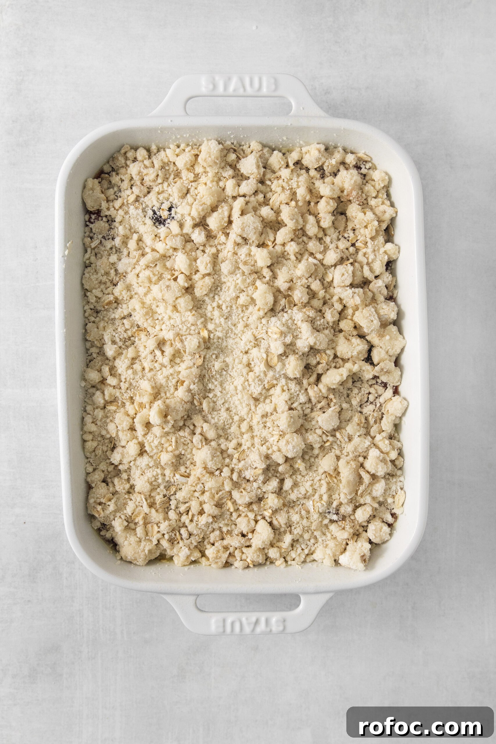 Cherry Cobbler Made with Cake Mix: Quick Cherry Dessert Recipe 9 cherry cobbler uncooked in a white baking dish