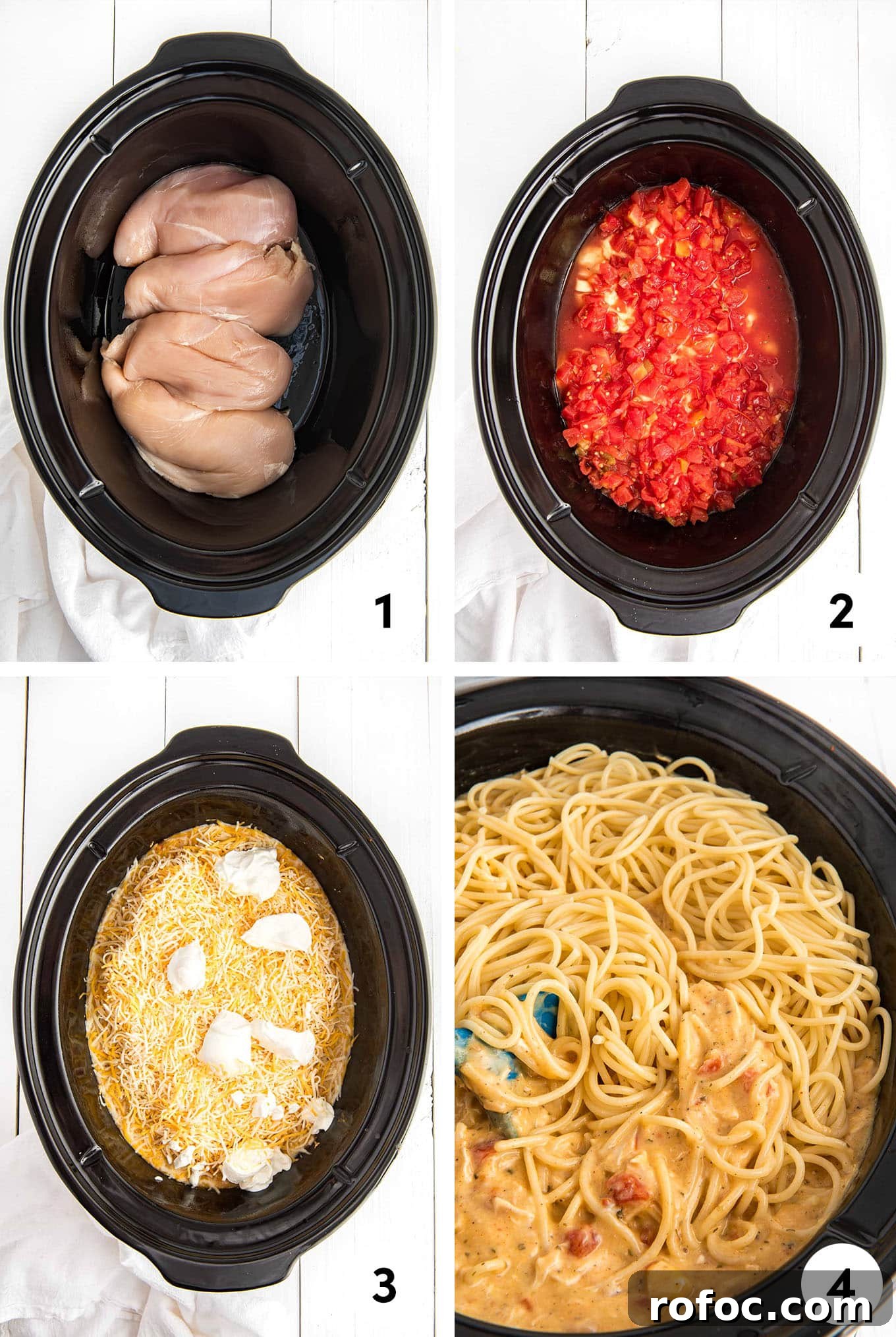 Slow-Cooker Chicken Spaghetti Recipe for Creamy, Cheesy Comfort 4 Step by step instructions for crockpot chicken spaghetti.
