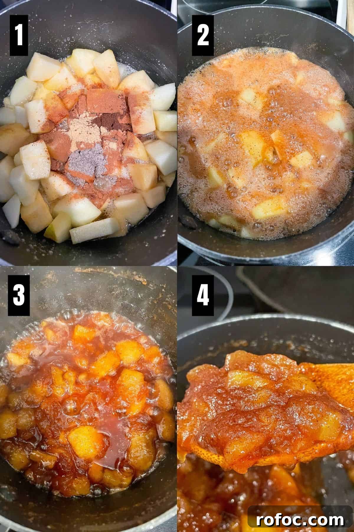 How to Make Classic Homemade Apple Jam: Simple Step-by-Step Recipe 4 step by step images for making apple jam.