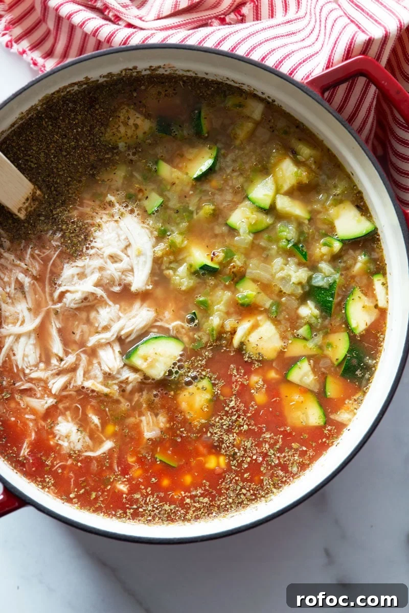 Chicken tortilla soup cooking in a crock pot.