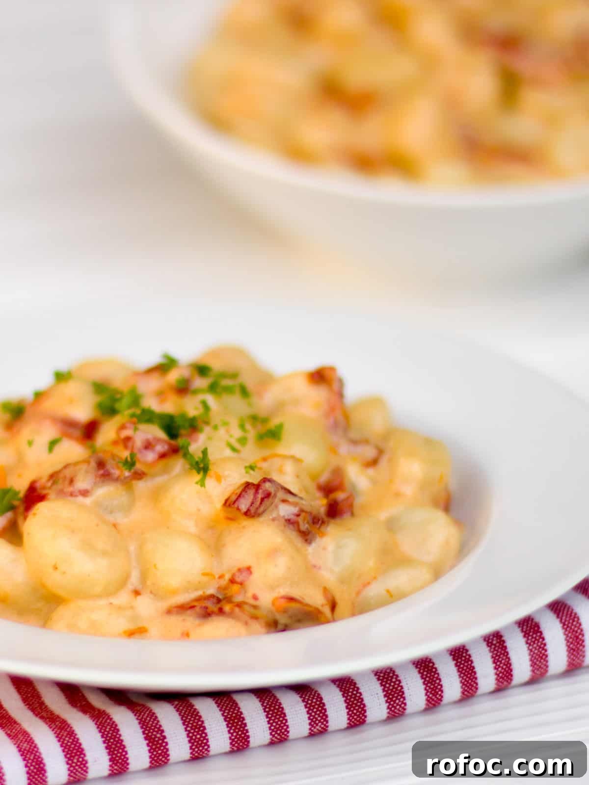 Sun-Dried Tomato Cream Gnocchi Recipe for Rich, Savory Flavor 2 A pasta bowl of gnocchi with parsley sprinkled on top.