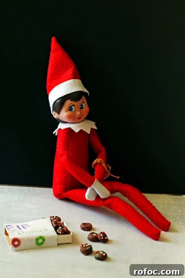 Magical Elf Donuts: Festive Donut Recipes & Decorating Ideas 2 Elf on the shelf sitting with elf donuts