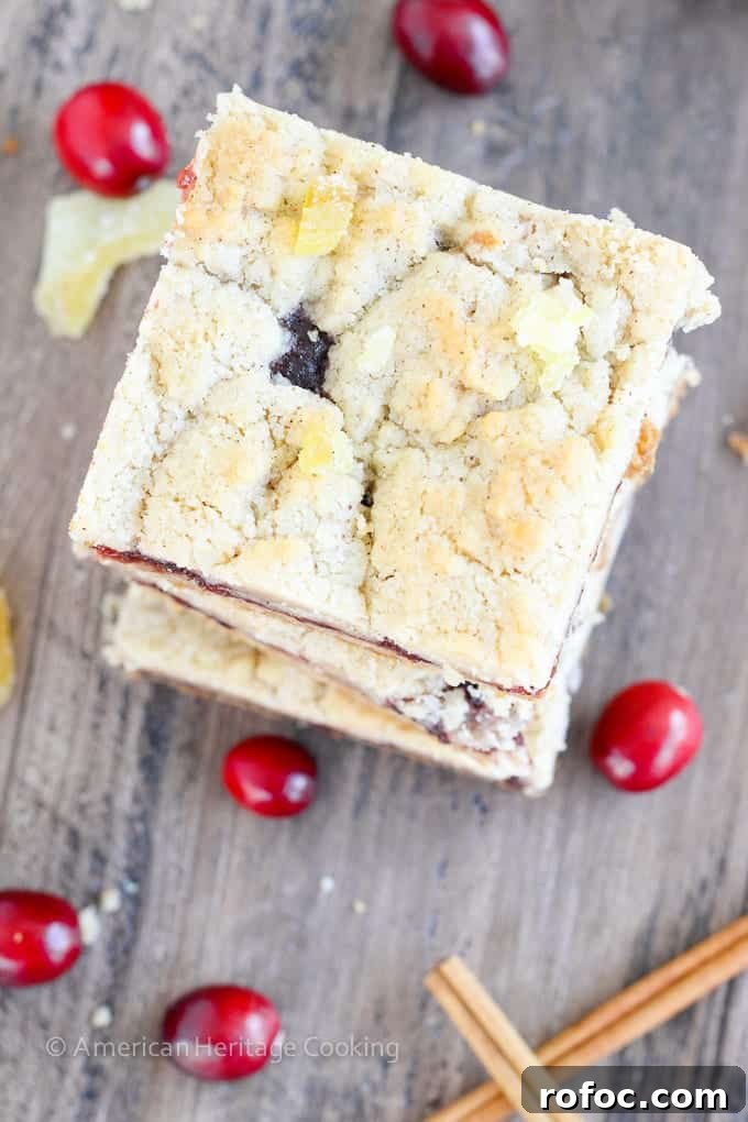 Cranberry Cinnamon Jam Bars Recipe: Sweet-Tart Oven-Baked Squares 4 There are few homemade desserts easier than jam bars and these Cranberry Cinnamon Jam Bars are not only easy they pack serious holiday flavor! The cinnamon streusel doubles as both the top and bottom crusts with a gooey, spiced cranberry filling in between.