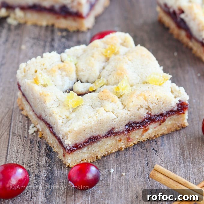 Cranberry Cinnamon Jam Bars Recipe: Sweet-Tart Oven-Baked Squares 5 There are few homemade desserts easier than jam bars and these Cranberry Cinnamon Jam Bars are not only easy they pack serious holiday flavor! The cinnamon streusel doubles as both the top and bottom crusts with a gooey, spiced cranberry filling in between.
