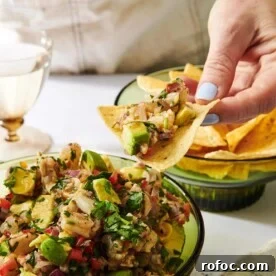Tortilla chip loaded with Shrimp Ceviche.