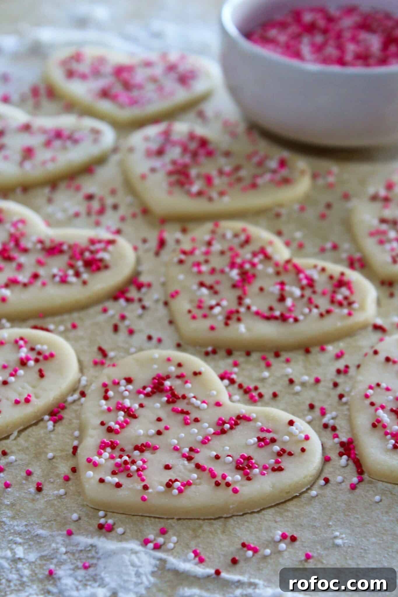 Valentine’s Day Sugar Cookie Recipe: Soft Heart Cookies Tutorial 8 Easy Valentine's Day Sugar Cookies featured by top US cookie blog, Practically Homemade