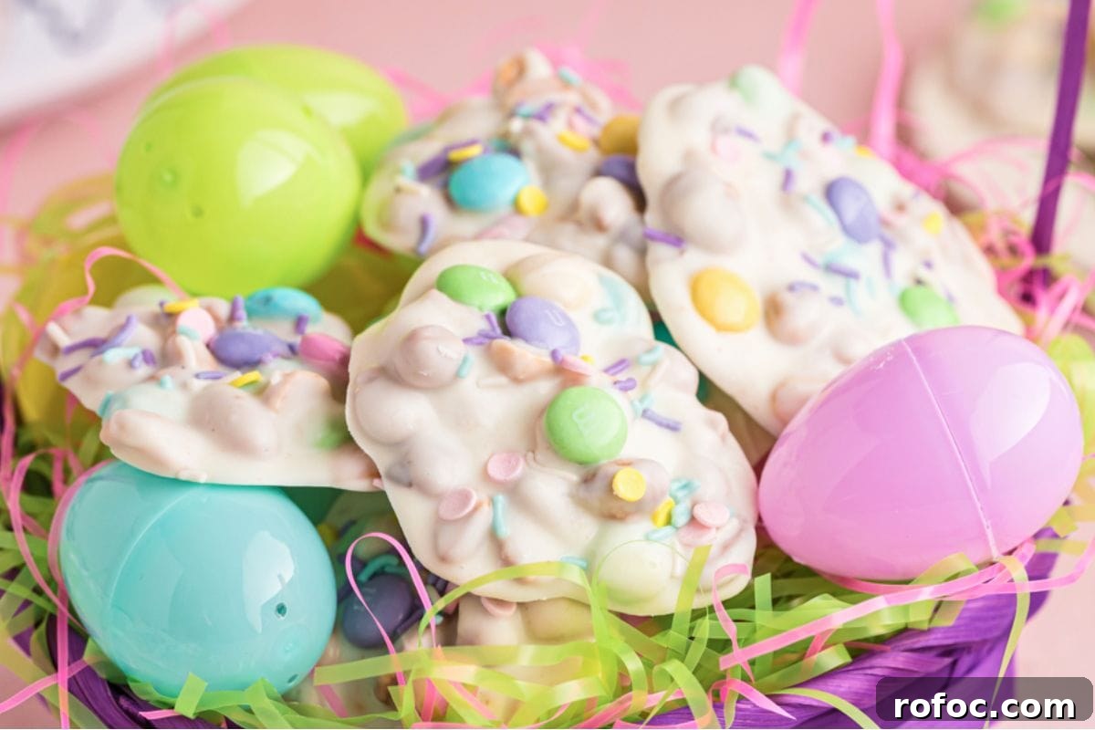 12 Delicious Easter Crockpot Recipes for a Stress-Free Holiday 7 A vibrant basket filled with colorful chocolate candies and plastic Easter eggs surrounded by bright pastel grass.