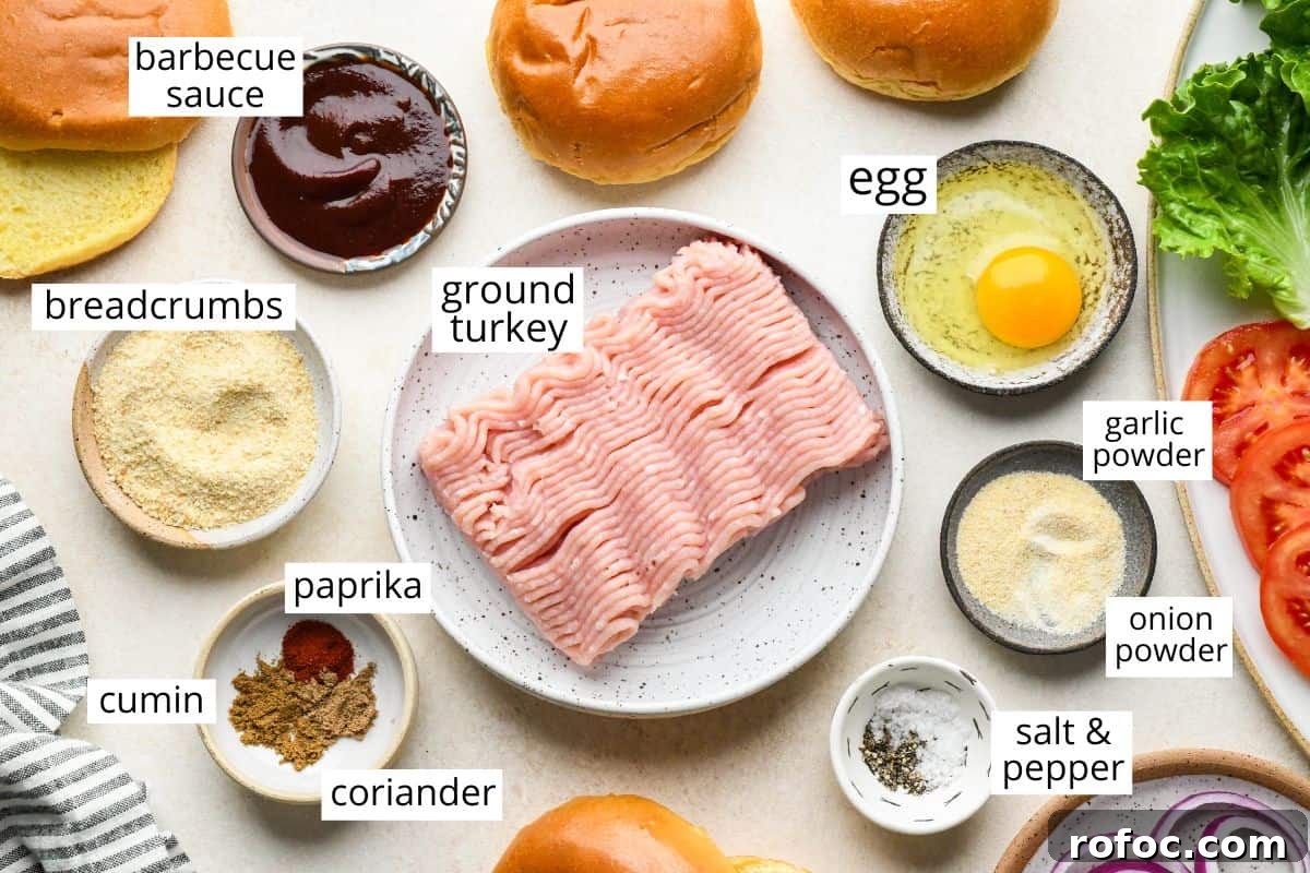 Juicy Turkey Burger Recipes for Flavorful Weeknight Meals 4 overhead view of the ingredients in this Turkey Burger recipe
