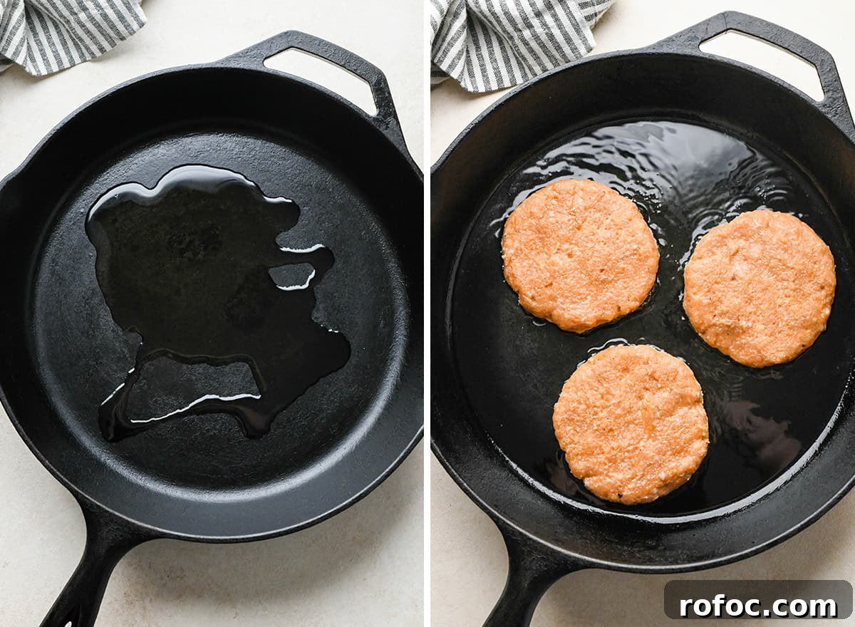 Juicy Turkey Burger Recipes for Flavorful Weeknight Meals 9 two photos showing how to cook Turkey Burgers in a cast iron skillet