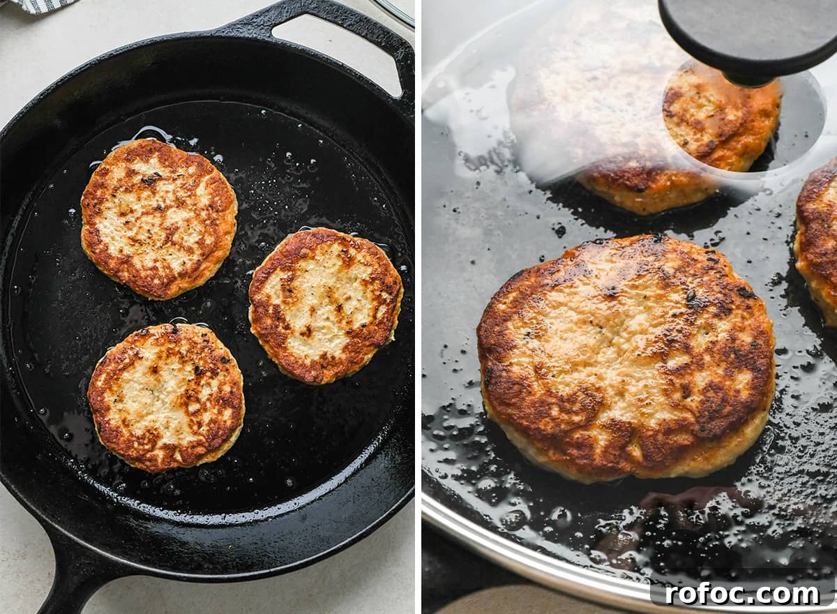Juicy Turkey Burger Recipes for Flavorful Weeknight Meals 10 two photos showing how to cook Turkey Burgers in a cast iron skillet