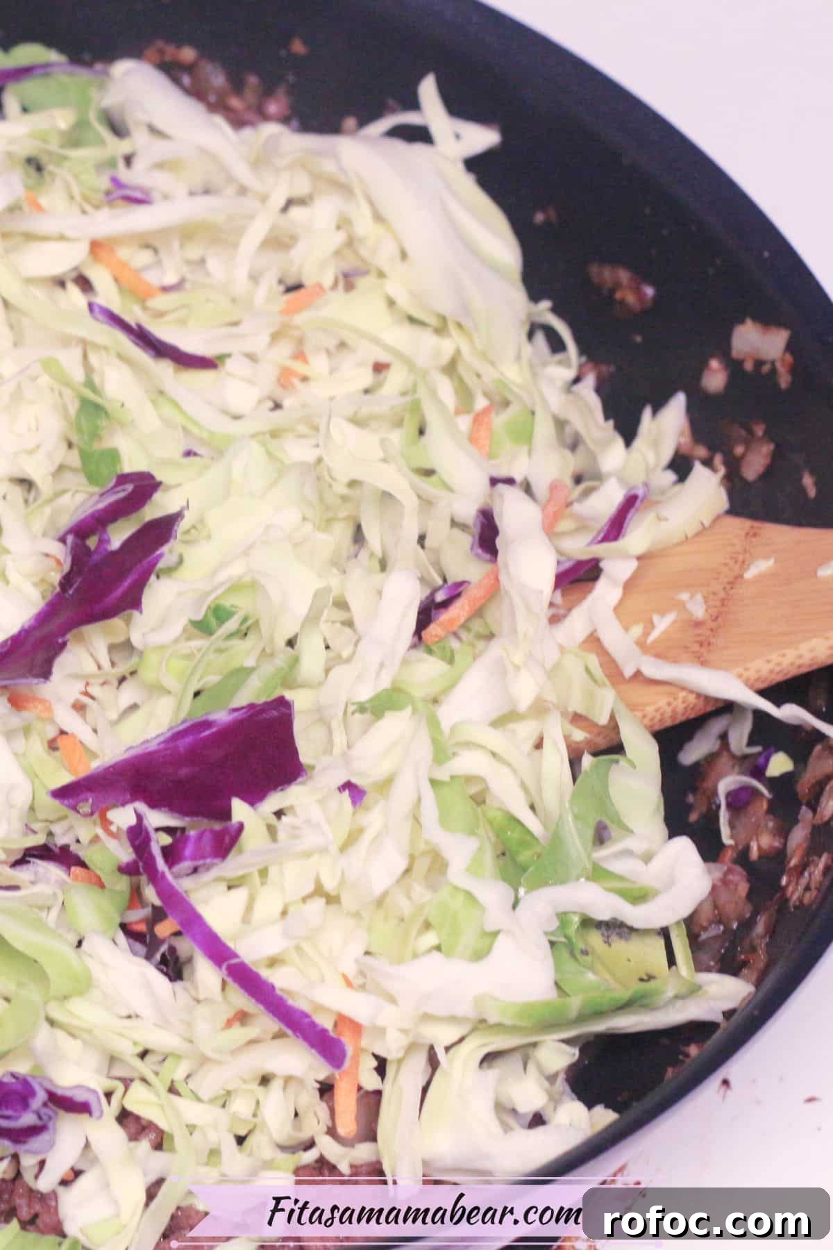 Gluten-Free Inside-Out Egg Roll Recipe for Crispy Flavor 6 Skillet with coleslaw and ground beef.