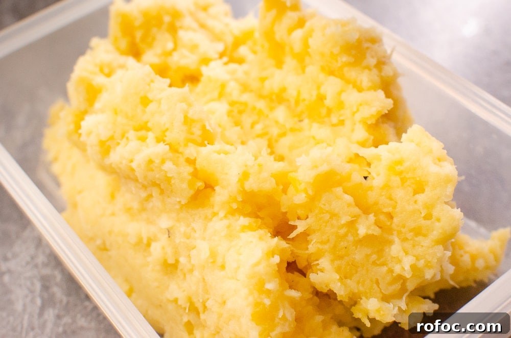 Creamy Buttered Swede in a plastic container