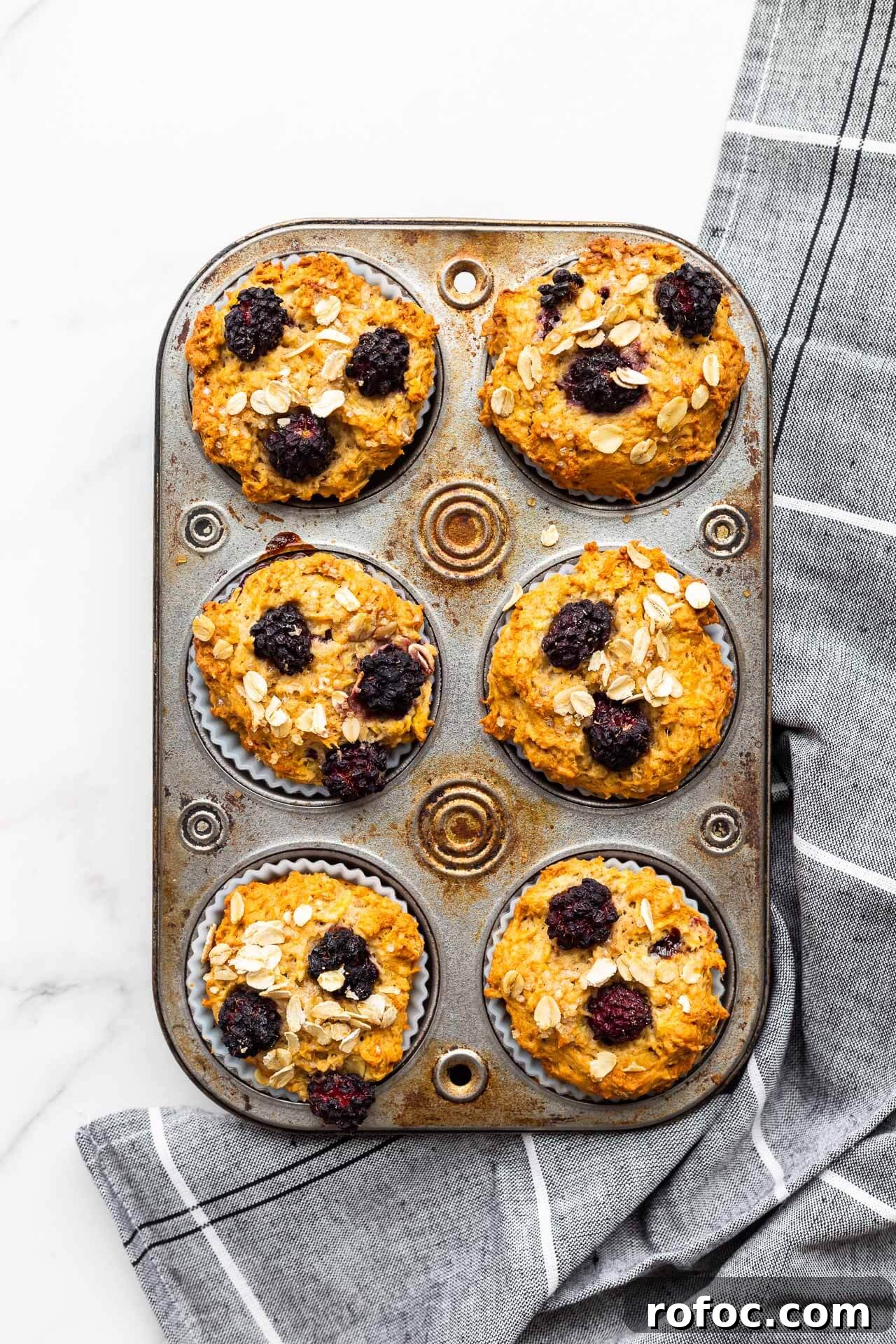 Hearty Apple and Blackberry Muffins Recipe for Fall Baking 5 Freshly baked blackberry oat muffins