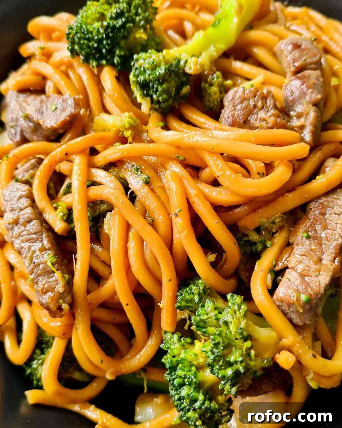 Beef and Broccoli Stir-Fry Noodles Recipe 2 Close up of noodles, beef and broccoli