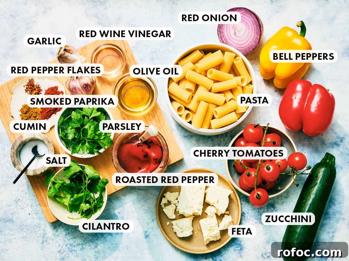 Red Chimichurri Pasta Recipe — Serve Hot or Chilled 5 Ingredients to make Evergreen Kitchen's vegetarian Red Chimichurri Pasta.