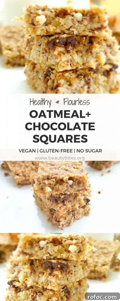 Vegan Flourless Oat Cakes with Natural Ingredients 3 A healthy baked oatmeal breakfast recipe! Try these delicious oatmeal chocolate squares for a healthy and ready to go breakfast. Also great vegan recipe for meal prep - keep in the fridge for 3-4 days (usually gone by that time). This healthy breakfast is flourless, vegan and can be made gluten-free if you use gluten-free oats.