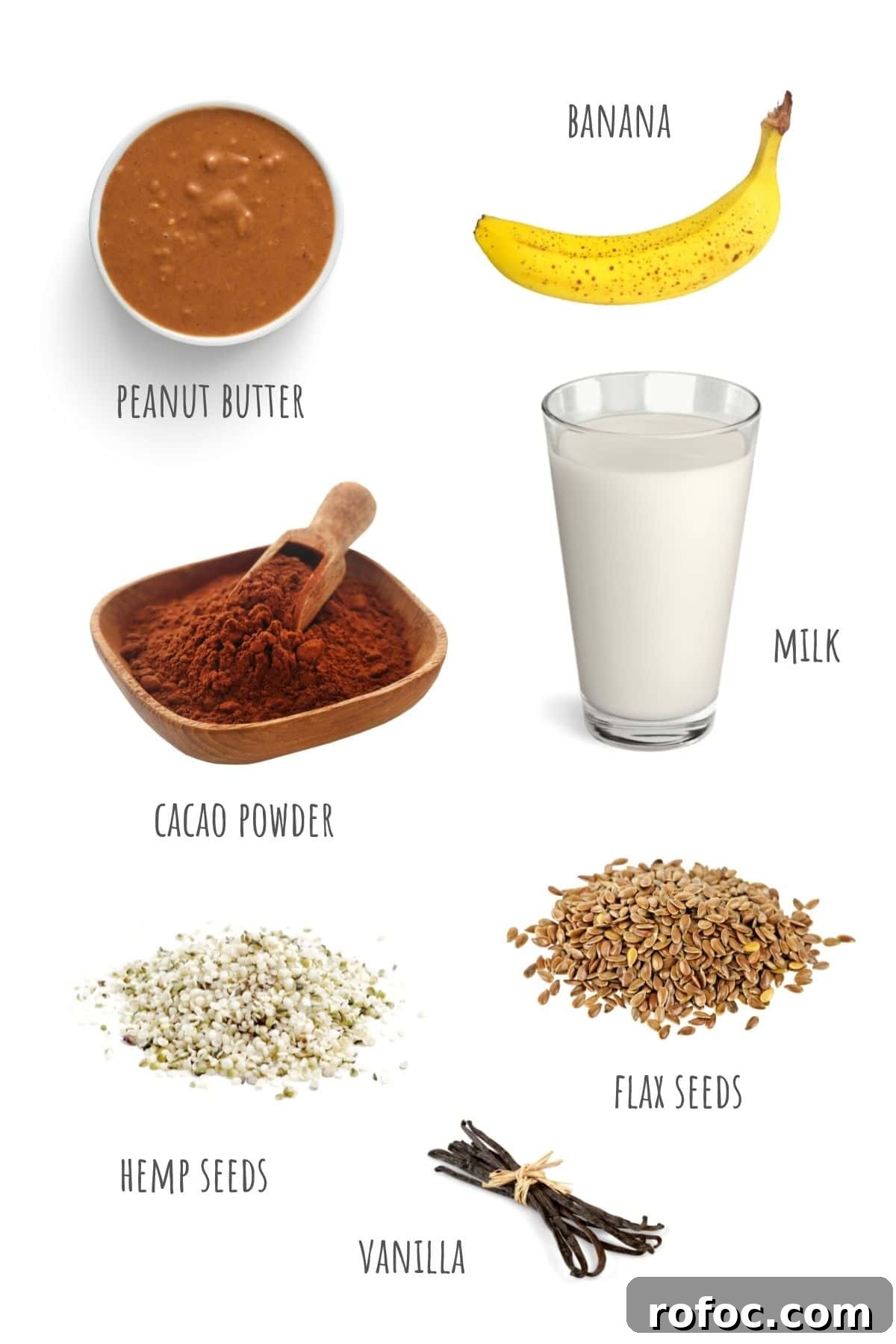 Chocolate Peanut Butter Smoothie Recipe for Silkily Creamy Flavor 3 Chocolate Peanut Butter Smoothie ingredients