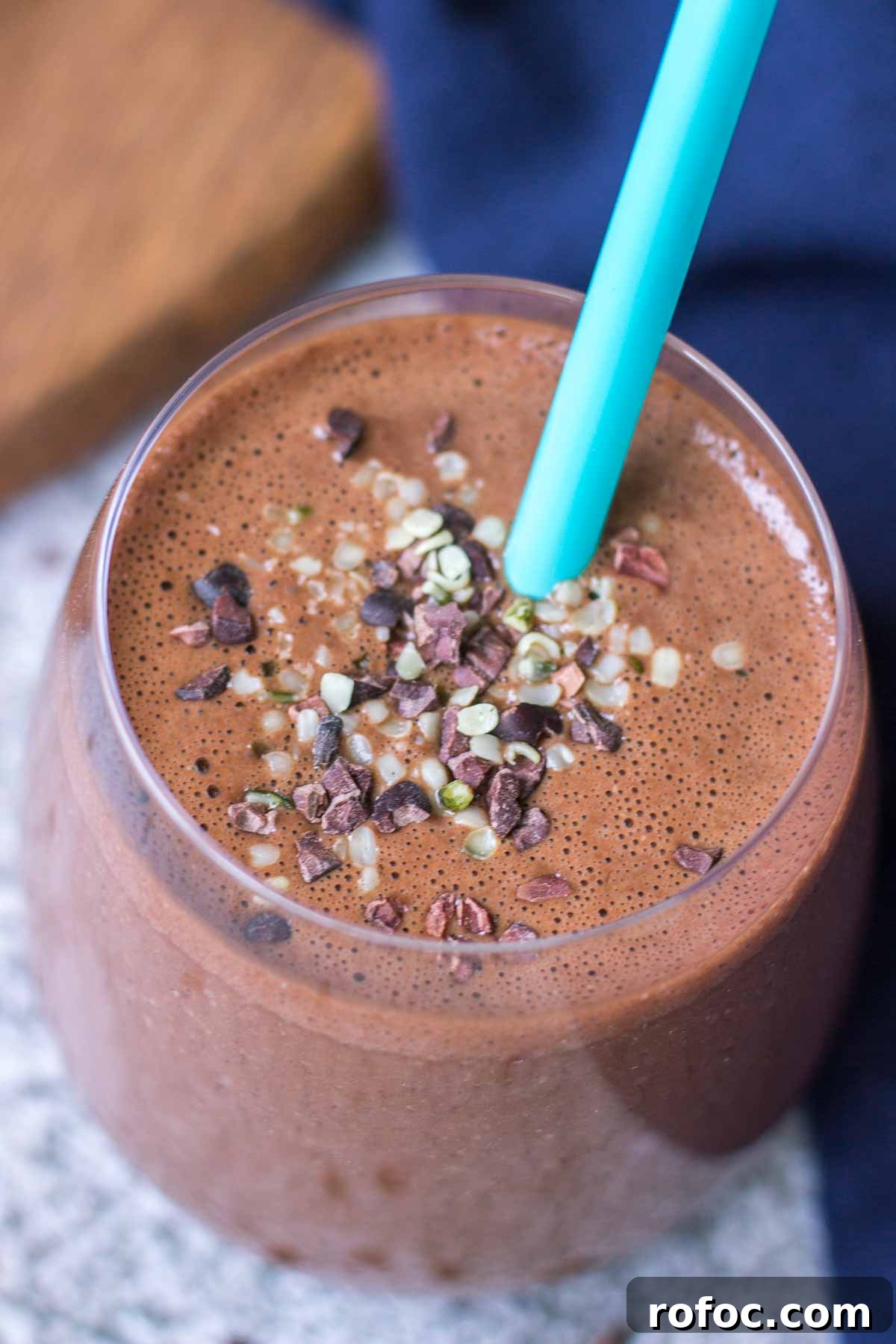 Chocolate Peanut Butter Smoothie Recipe for Silkily Creamy Flavor 6 Chocolate Smoothie with a straw