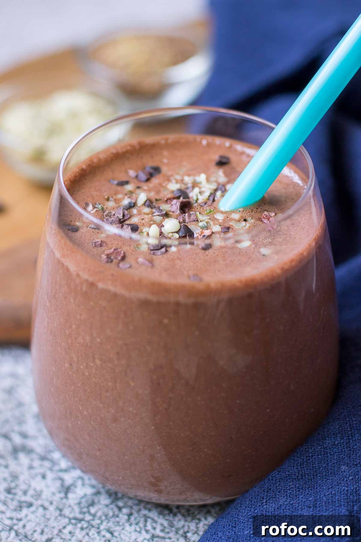 Chocolate Peanut Butter Smoothie Recipe for Silkily Creamy Flavor 7 Chocolate Peanut Butter Smoothie with a straw