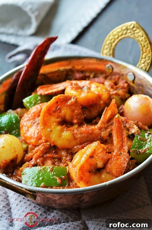 Kadai Prawns Recipe: Spicy Indian-Style Prawns in Kadai Sauce 13 Kadai Prawns with green capsicums & pearl onion in a small Kadai