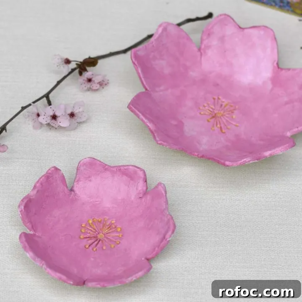 26 Creative Air-Dry Clay Projects for All Skill Levels 13 Cherry Blossom Clay Trinket Dishes