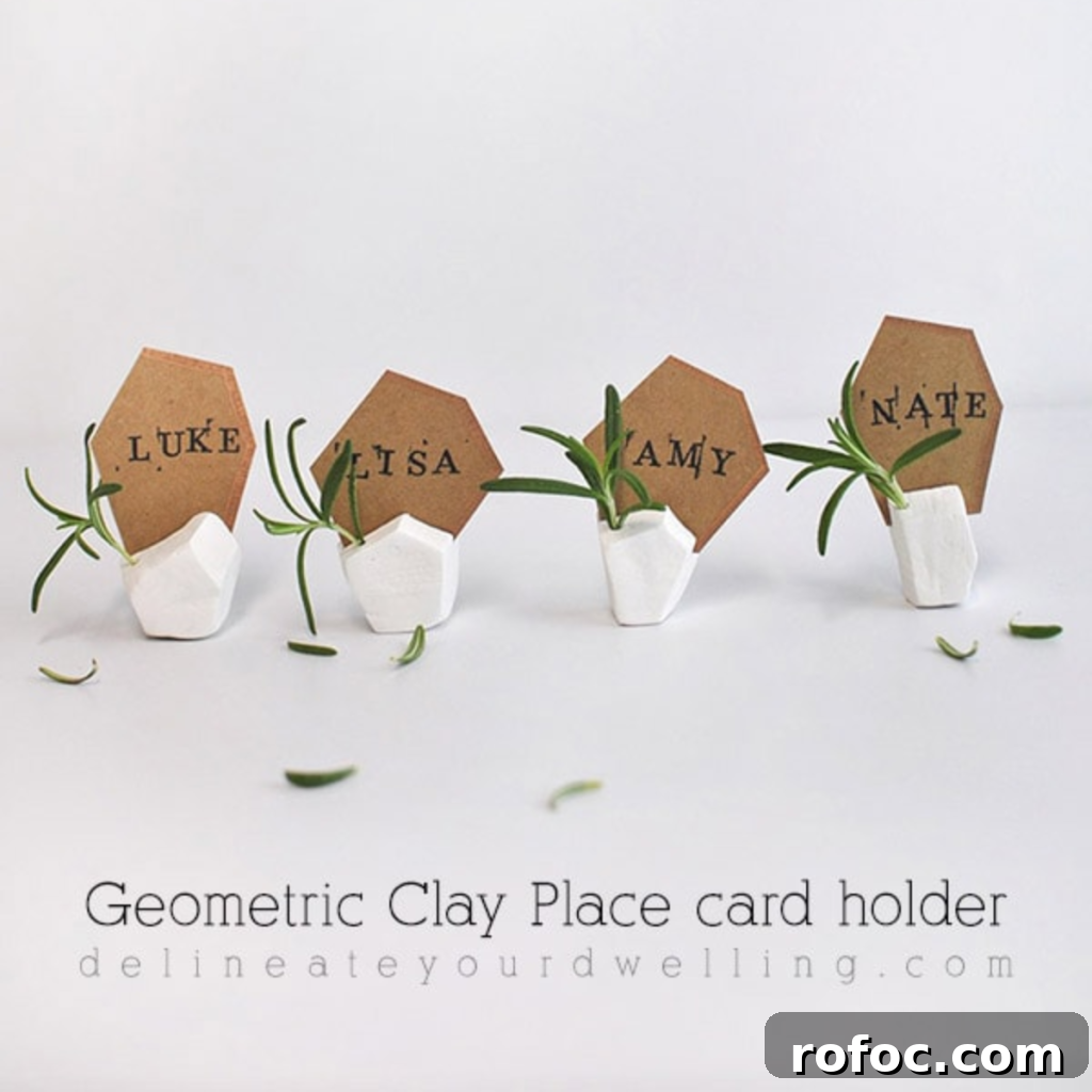 26 Creative Air-Dry Clay Projects for All Skill Levels 14 Rosemary Geometric Place card Holders
