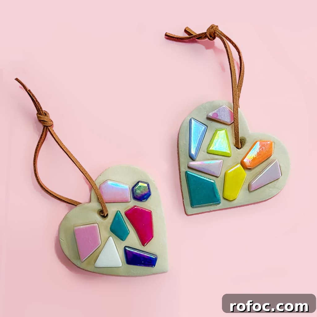 26 Creative Air-Dry Clay Projects for All Skill Levels 16 Clay Heart Mosaic Ornaments