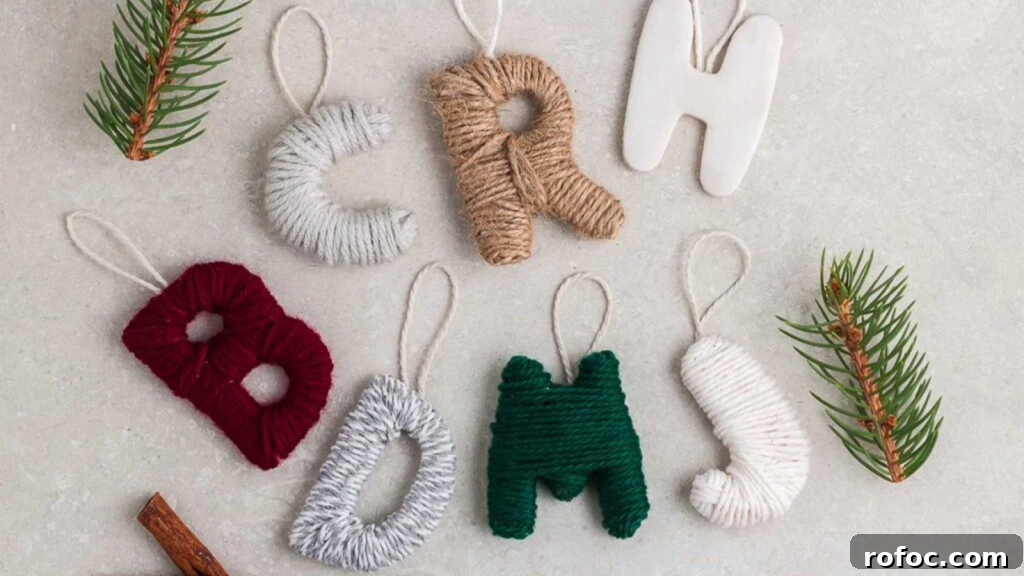 26 Creative Air-Dry Clay Projects for All Skill Levels 17 Yarn Wrapped Letter Ornament and Gift Tags