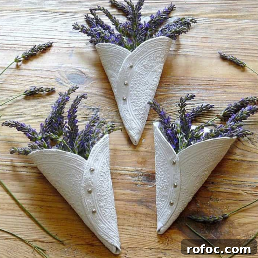 26 Creative Air-Dry Clay Projects for All Skill Levels 19 Clay Cones with lavender