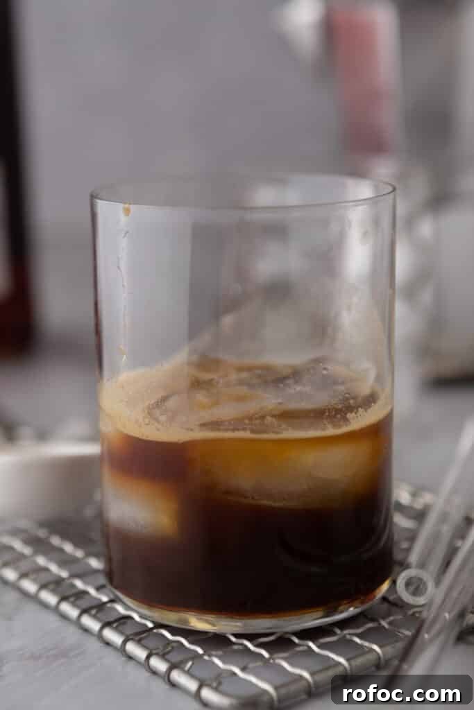 Viral Whole Foods Brown Butter Cookie Latte Recipe for Home Brewing 5 espresso and ice in a glass