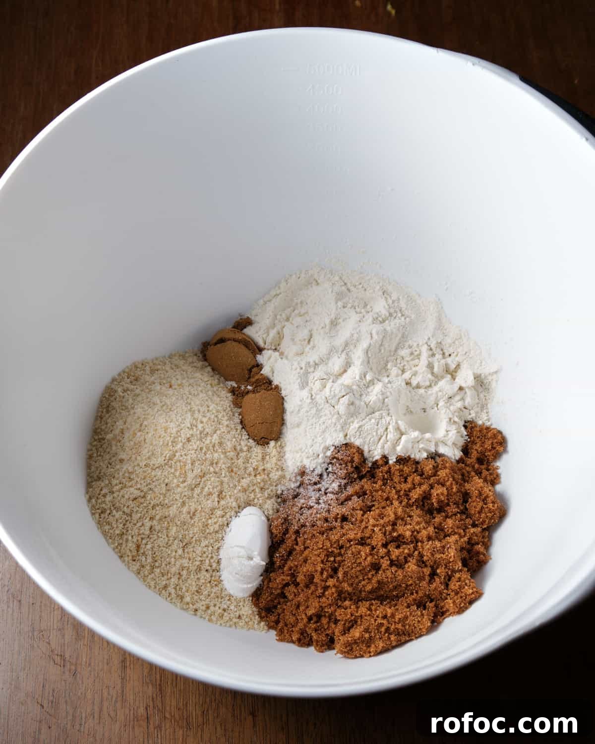 Photo of a large bowl containing each of the dry ingredients.