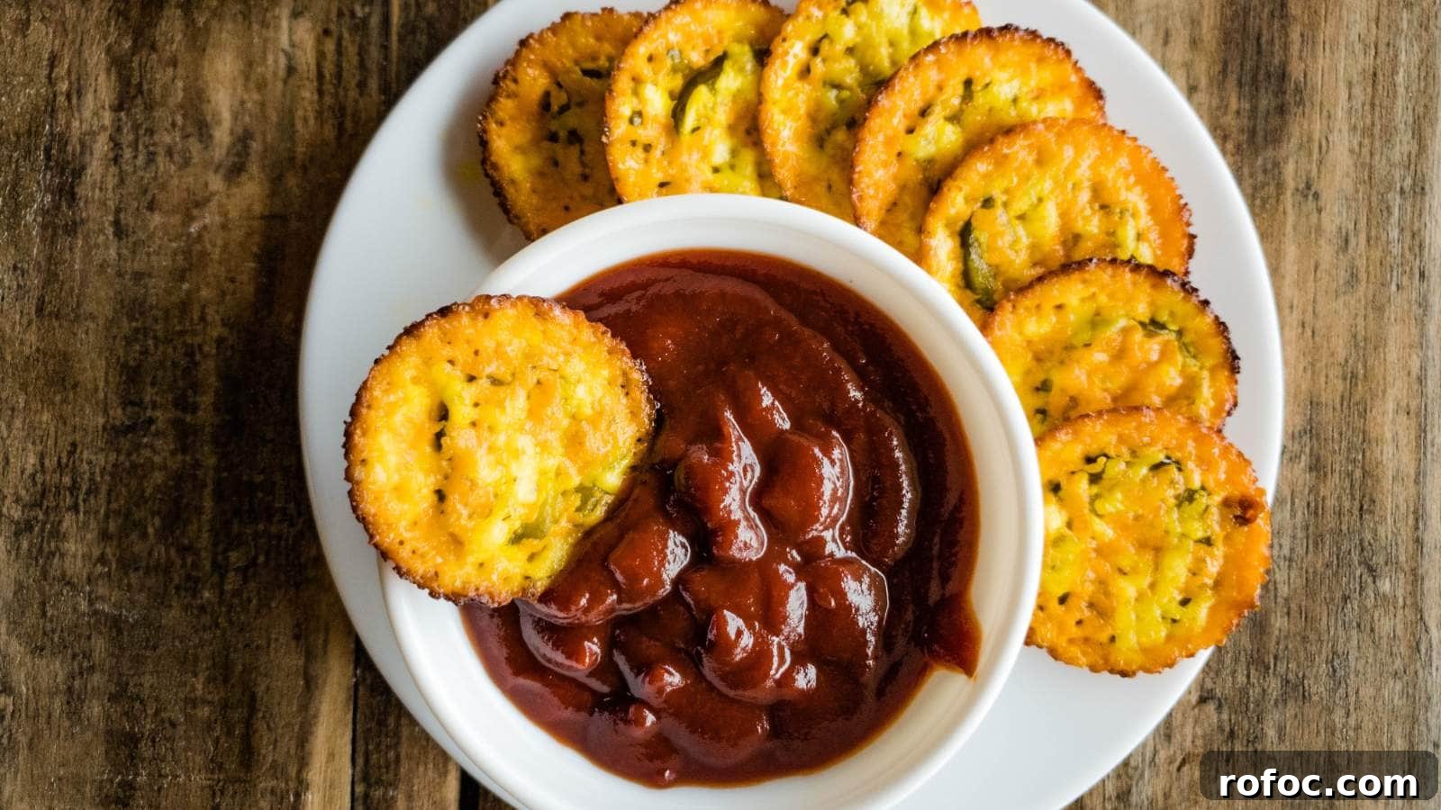 15 Low-Carb Recipes That Taste Like You Spent Hours 7 A plate of zucchini fritters arranged around a bowl of brown dipping sauce on a wooden table.