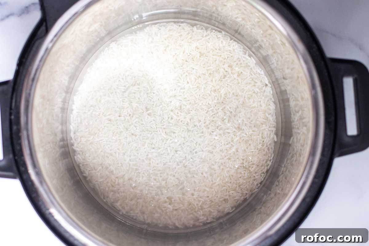 Perfect Jasmine Rice in the Instant Pot: Fluffy & Quick 5 Uncooked rice in the Instant Pot with water.