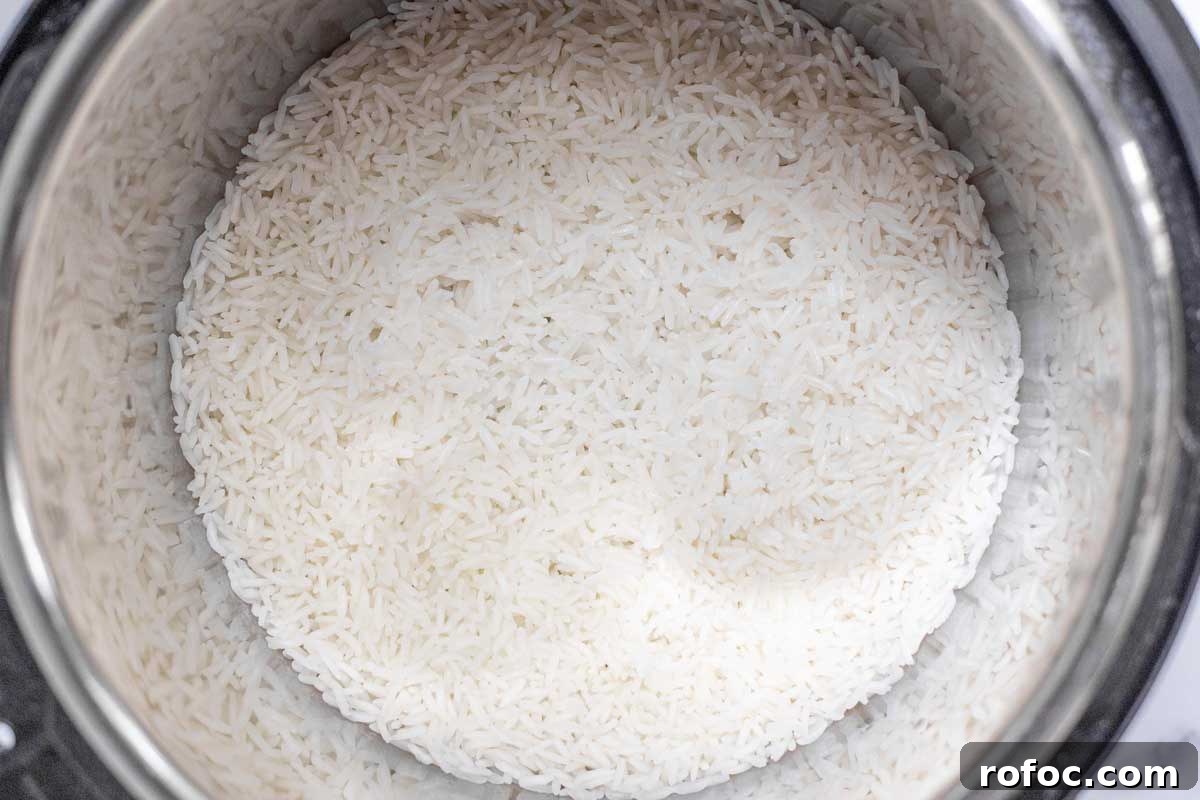 Perfect Jasmine Rice in the Instant Pot: Fluffy & Quick 6 Cooked rice immediately after depressurizing the Instant Pot.