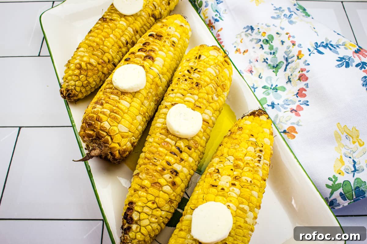 19 Fall Cookout Recipes for Sunday Dinner and Game Day 6 Air Fryer Corn on the Cob with slices of butter on top.