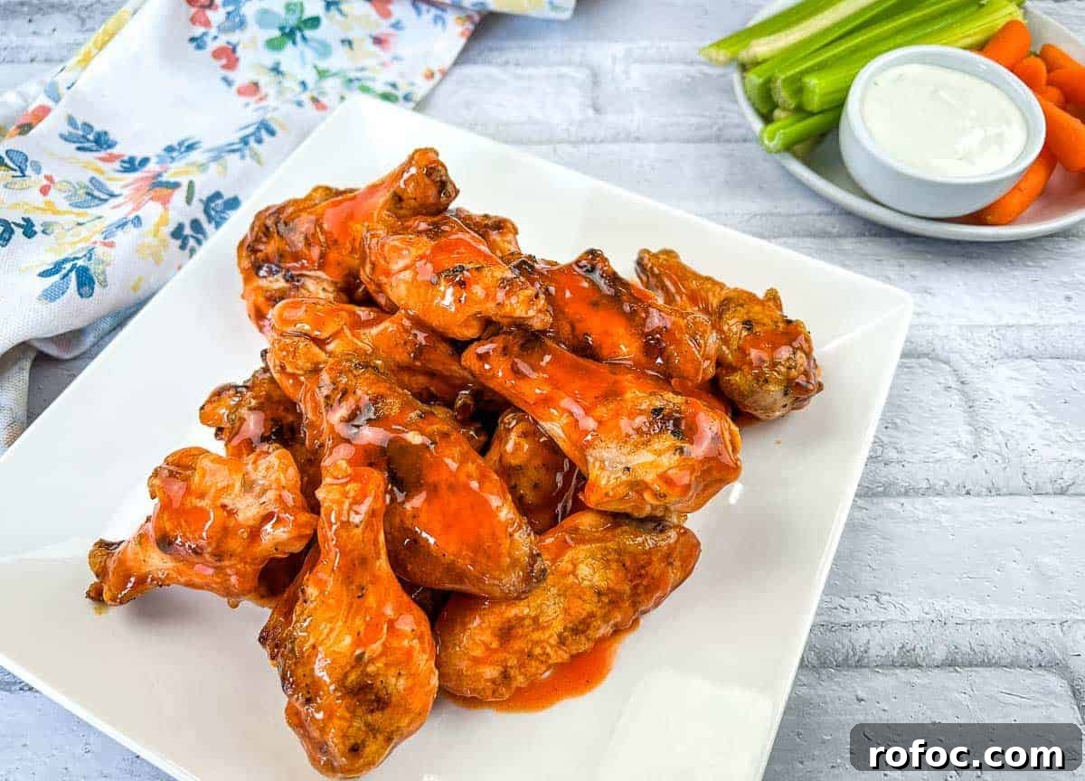 19 Fall Cookout Recipes for Sunday Dinner and Game Day 10 Grilled Chicken Wings with Buffalo Sauce on a white square plate.