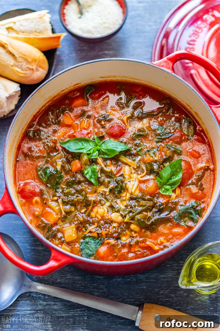 Classic Italian Minestrone Soup Recipe – Hearty Vegetable Stew 4 Minestrone soup in the red pot