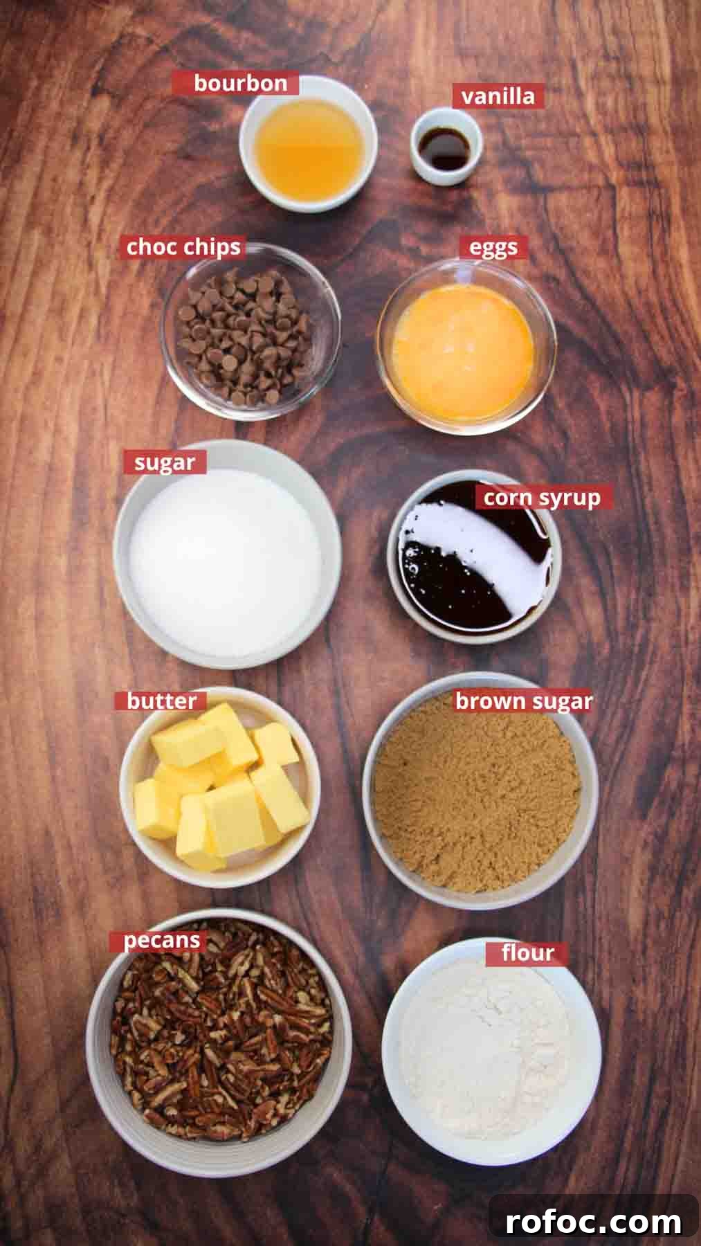 Derby Pie Brownies: Classic Kentucky Derby Dessert Recipe 3 Ingredients used to make Derby Pie Brownies: flour, sugar, chocolate chips, butter, eggs, corn syrup, bourbon, vanilla, and pecans - Hostess At Heart